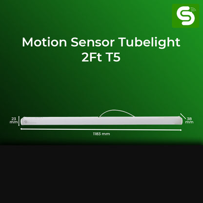 Motion sensor tubelight with dimensions on a green background, motion sensor tubelight, motion sensor auto on off tubelight,