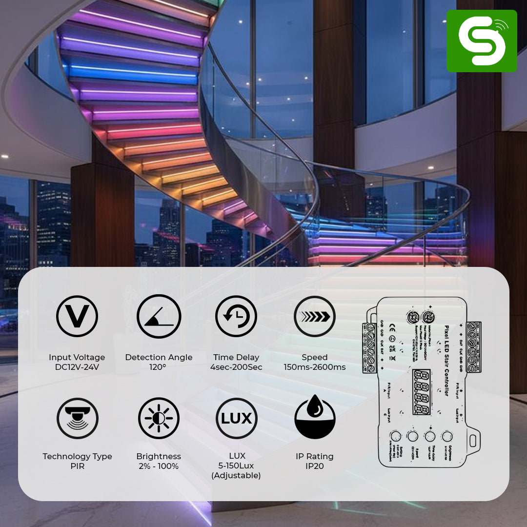 Pixel Staircase Controller Digital Display – Adjustable Speed, Brightness & Delay