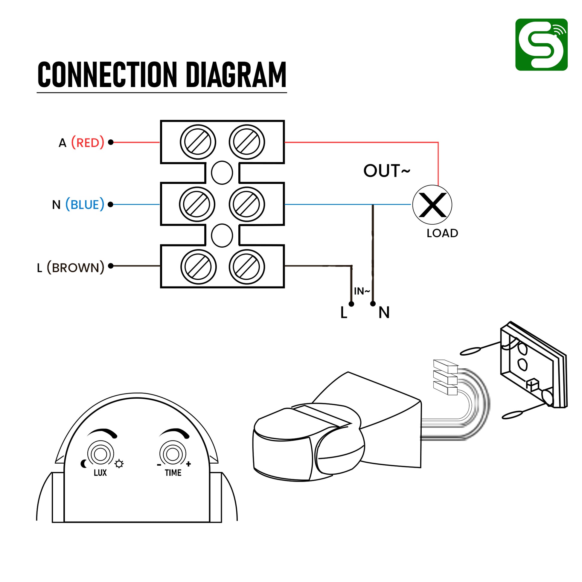 wall mount Motion Sensor connection diagram 